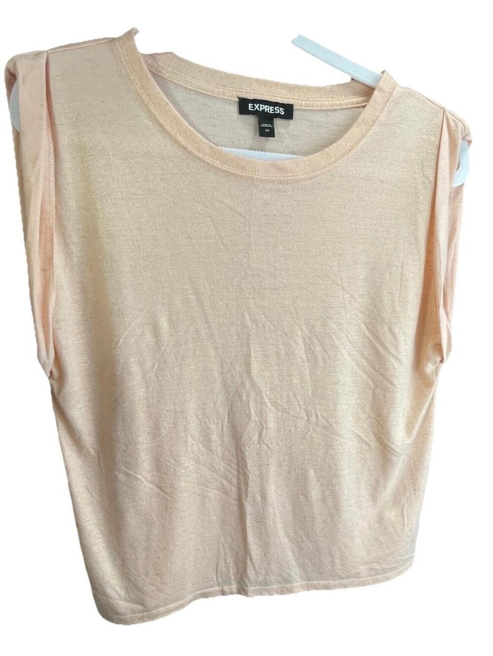 Express Linen Blend Crew Neck Muscle Tank Sz XS Shimmery Peachy Pink